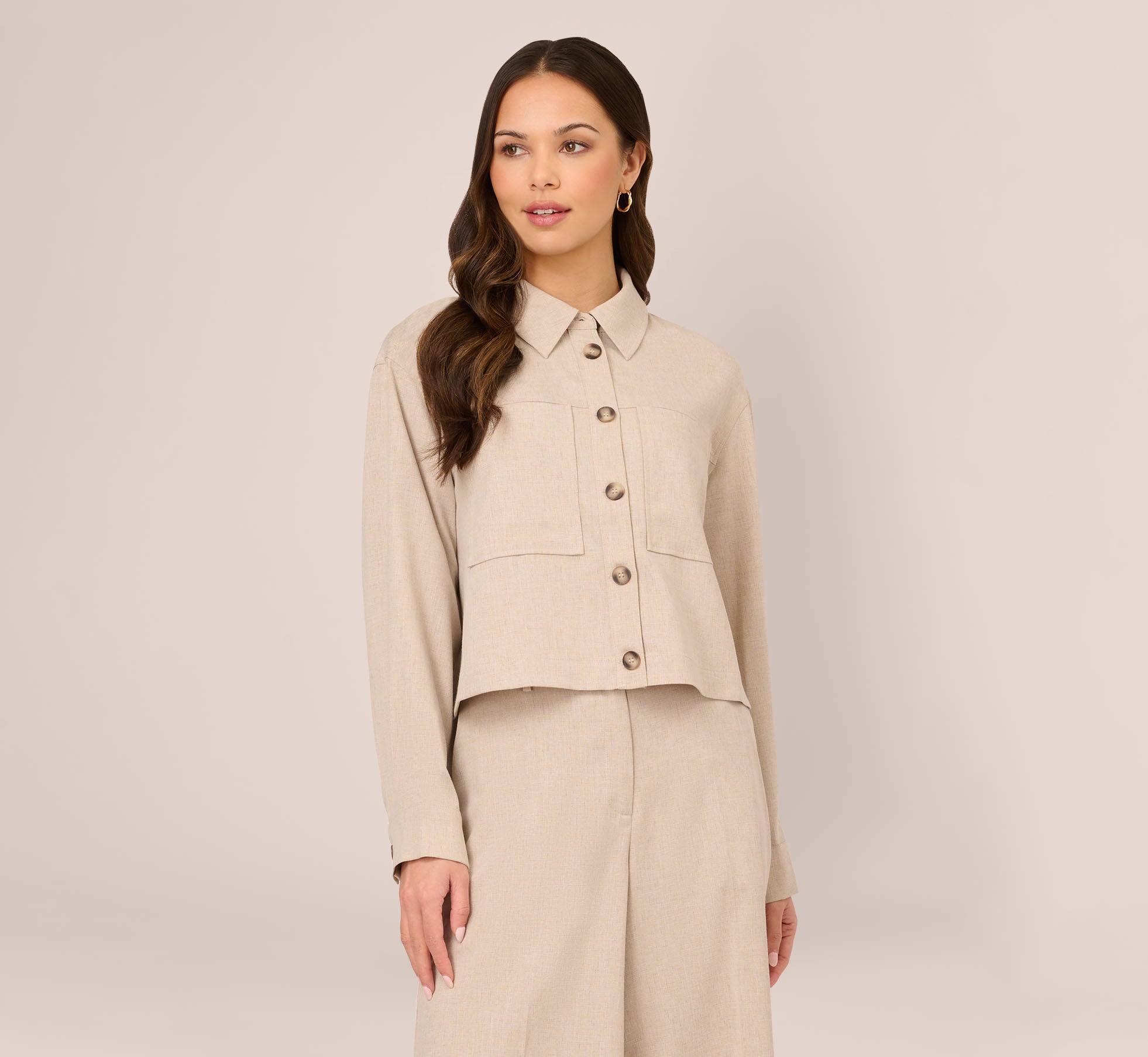 Long Sleeve Cropped Utility Jacket In Flax Adrianna Papell