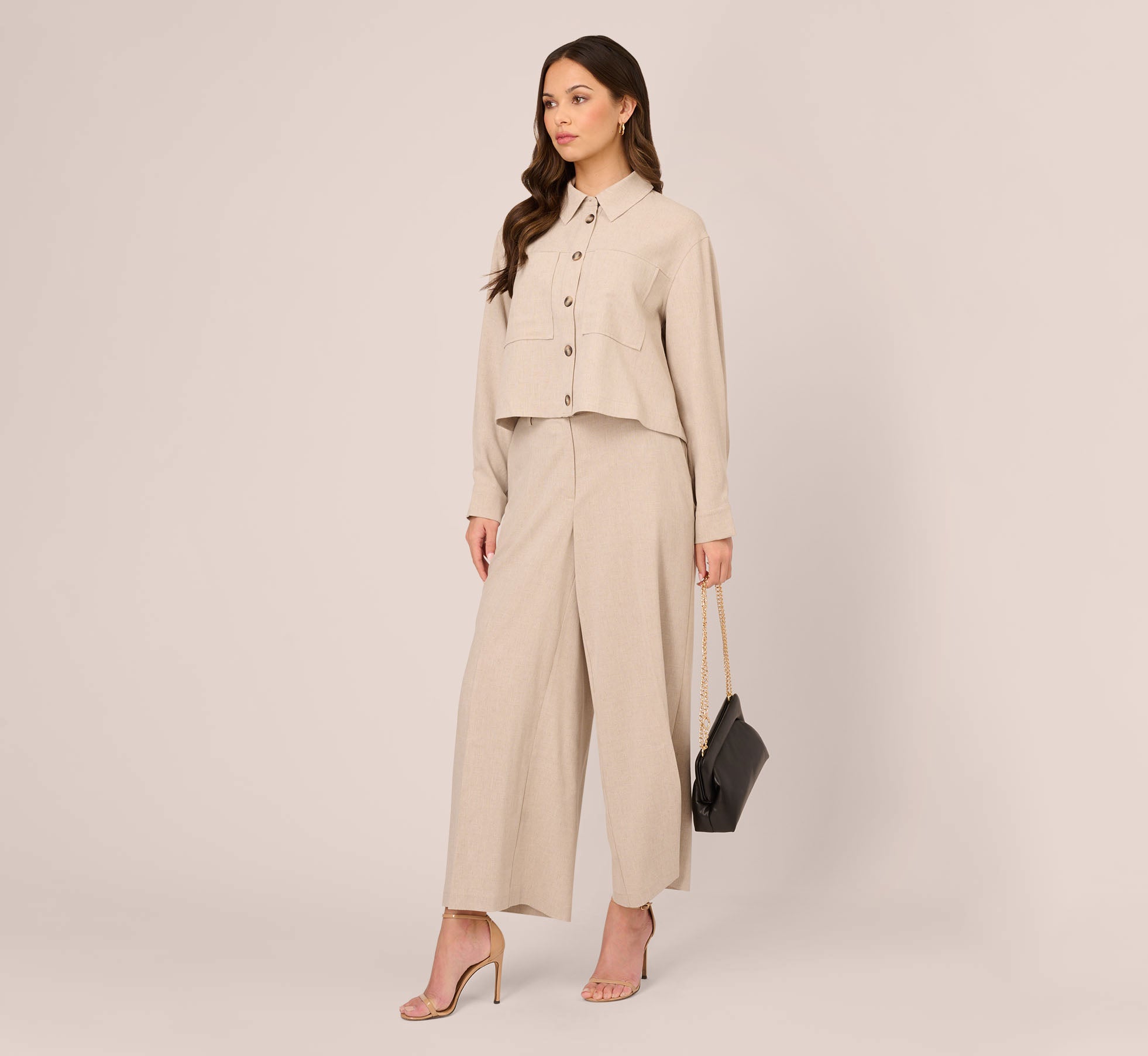 Long Sleeve Cropped Utility Jacket In Flax Adrianna Papell