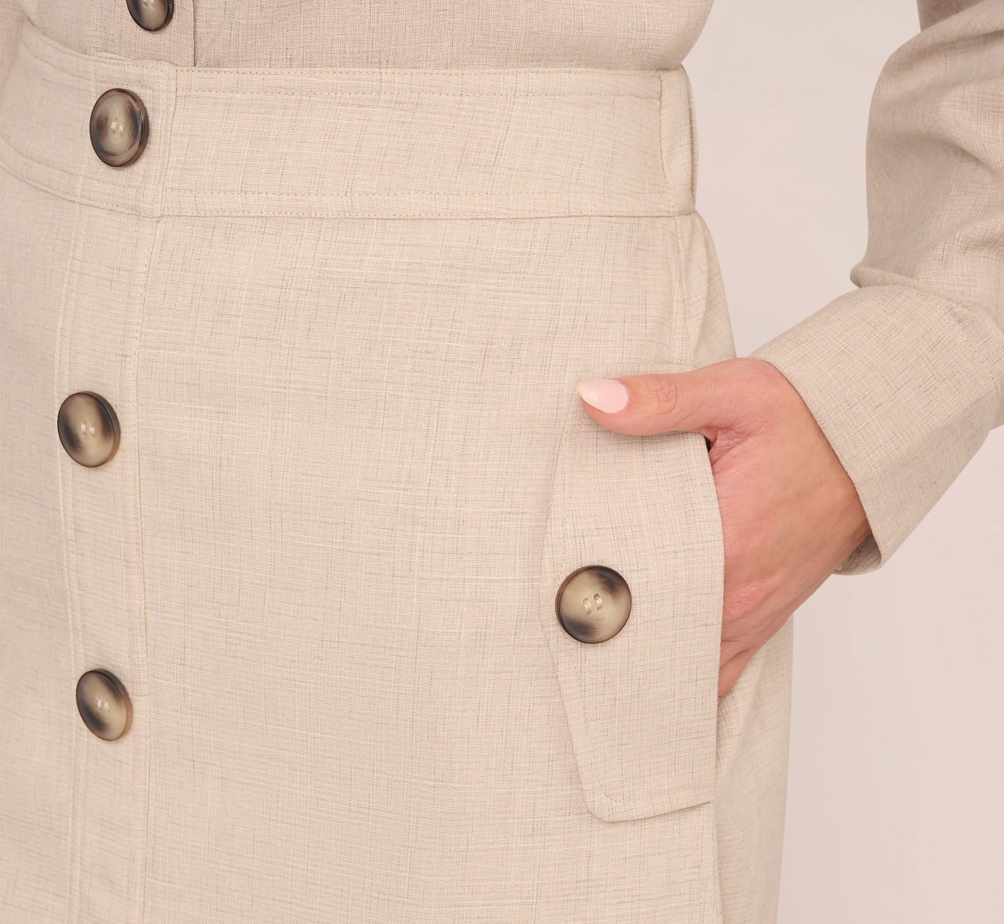 A Line Button Front Skirt With Flap Pockets In Flax | Adrianna Papell