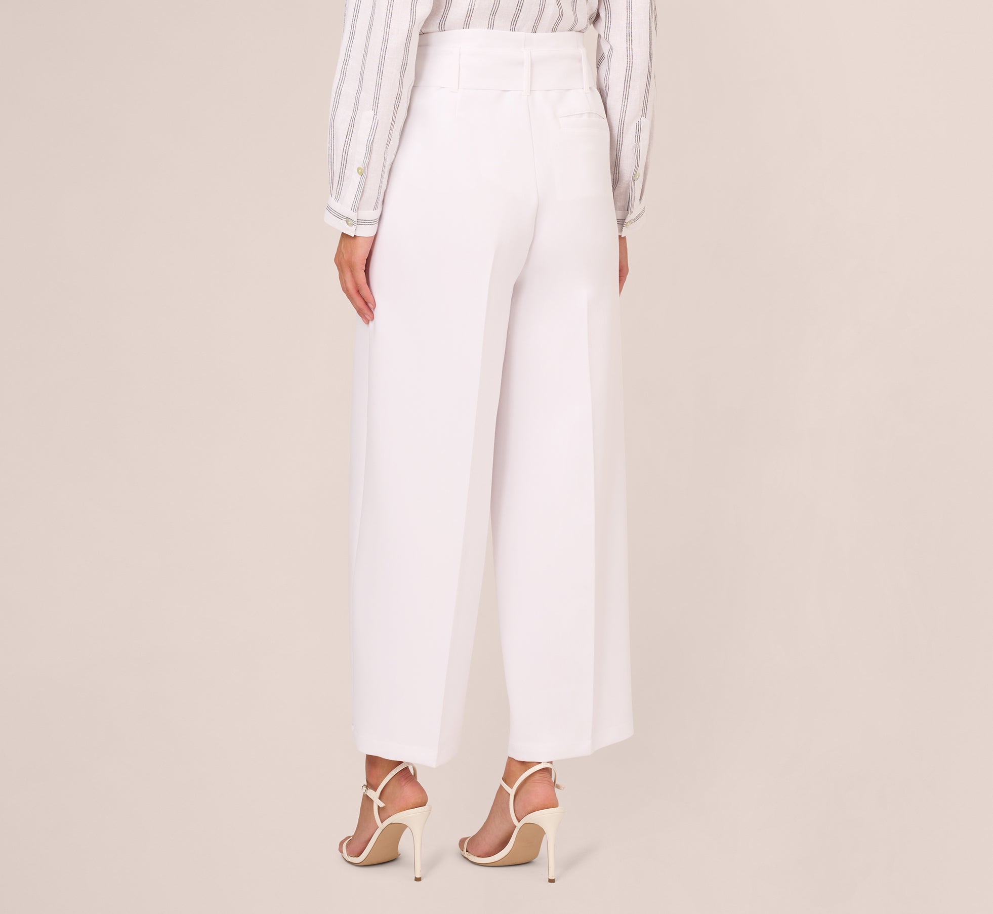 Belted Wide Leg Pants With Pockets In White Adrianna Papell