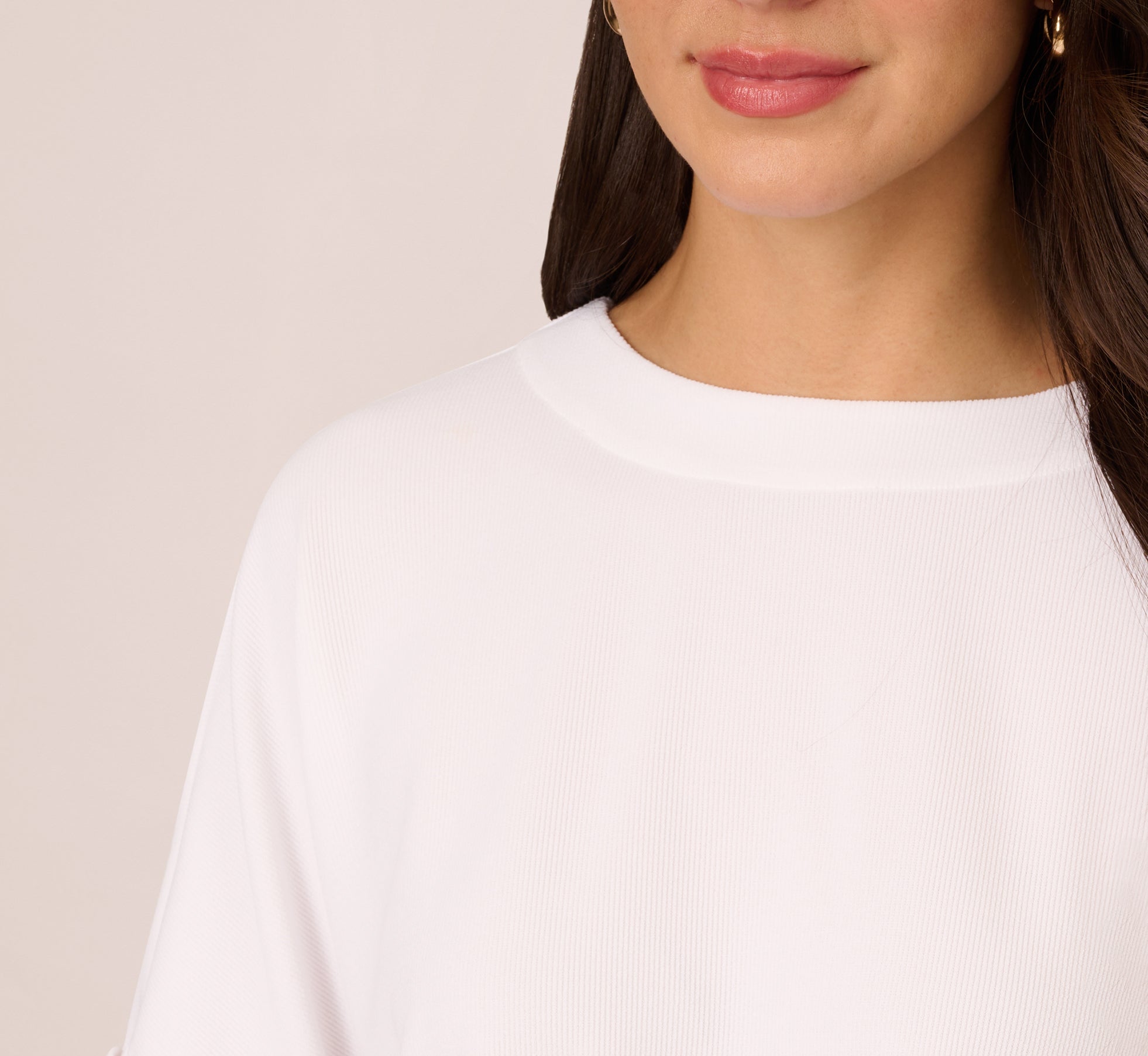 Short Sleeve Crop Top With Button Back In White Adrianna Papell