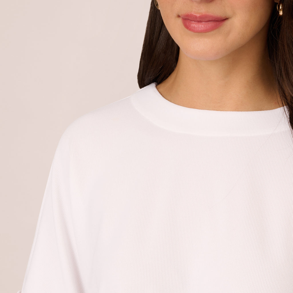 Short Sleeve Crop Top With Button Back In White