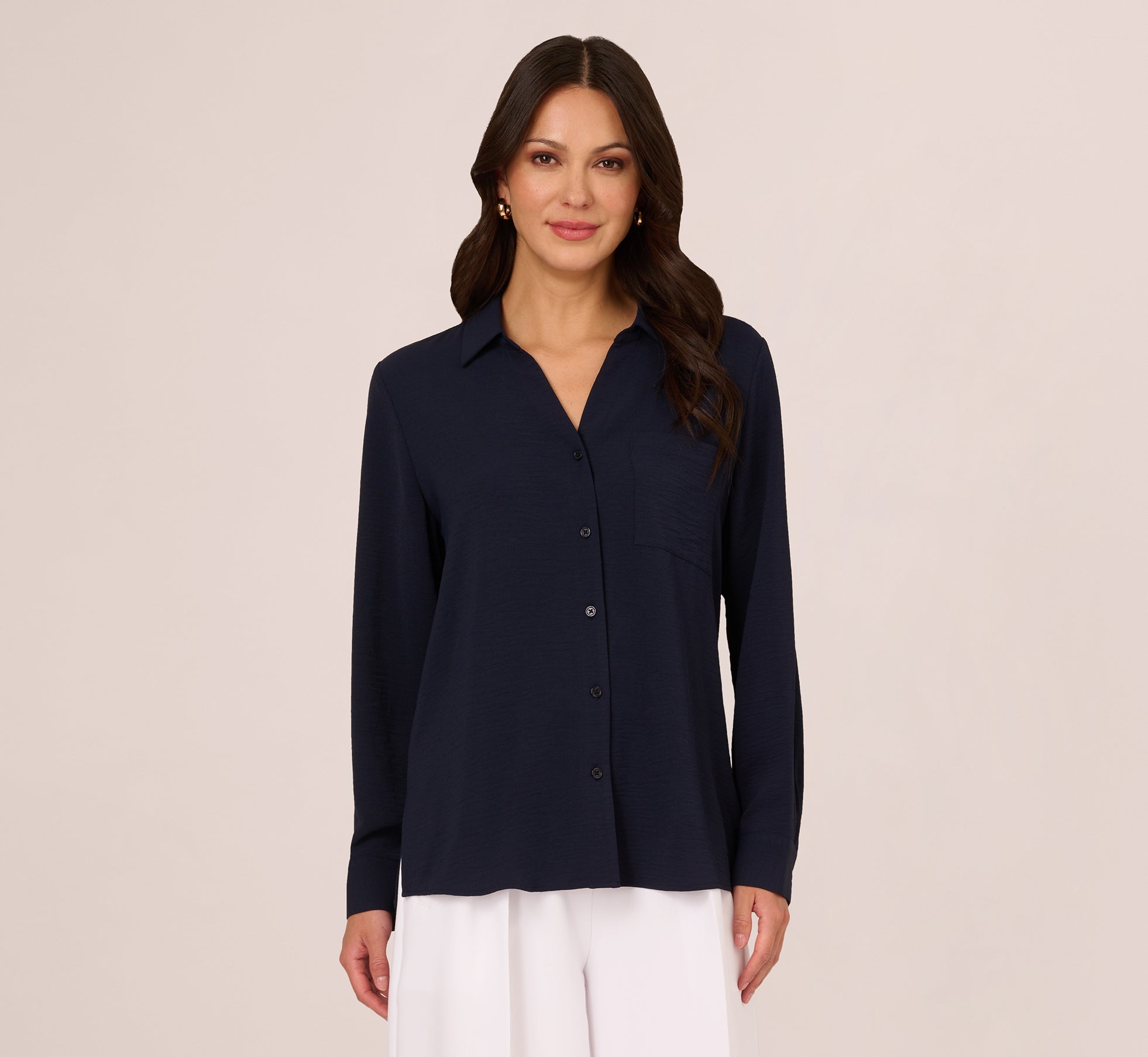 Textured Button Up Top With Long Sleeves In Blue Moon