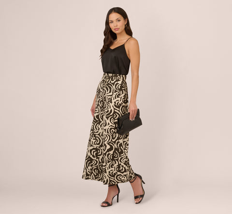 Tropical Floral Print Wide Leg Pants With Drawstring Waist In Chocolate Walnut Large Swirl