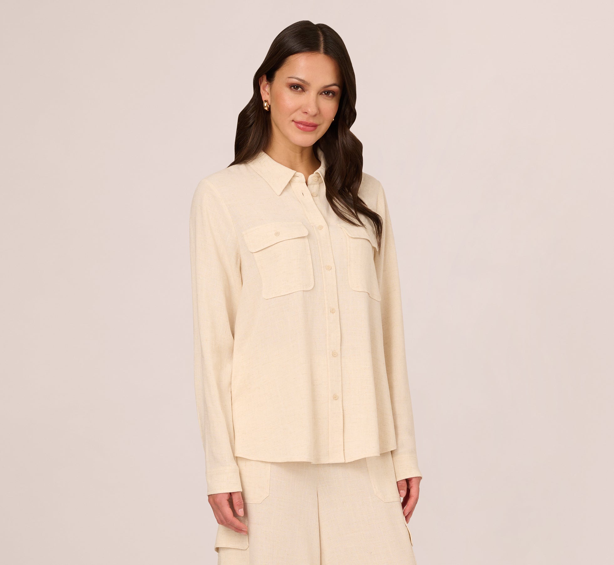 Button Up Utility Top With Pockets In Barley