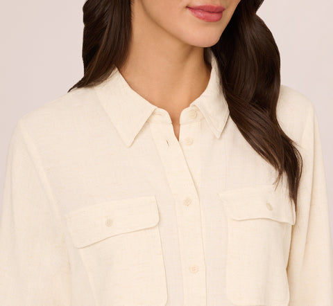 Button Up Utility Top With Pockets In Barley