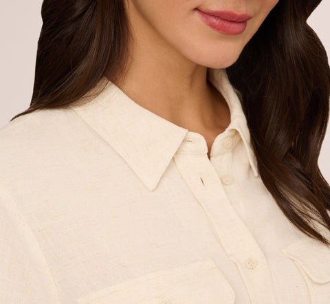 Button Up Utility Top With Pockets In Barley