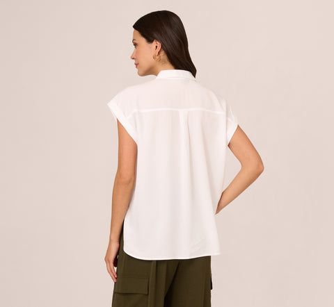 Sleeveless Utility Shirt With Chest Pockets In White