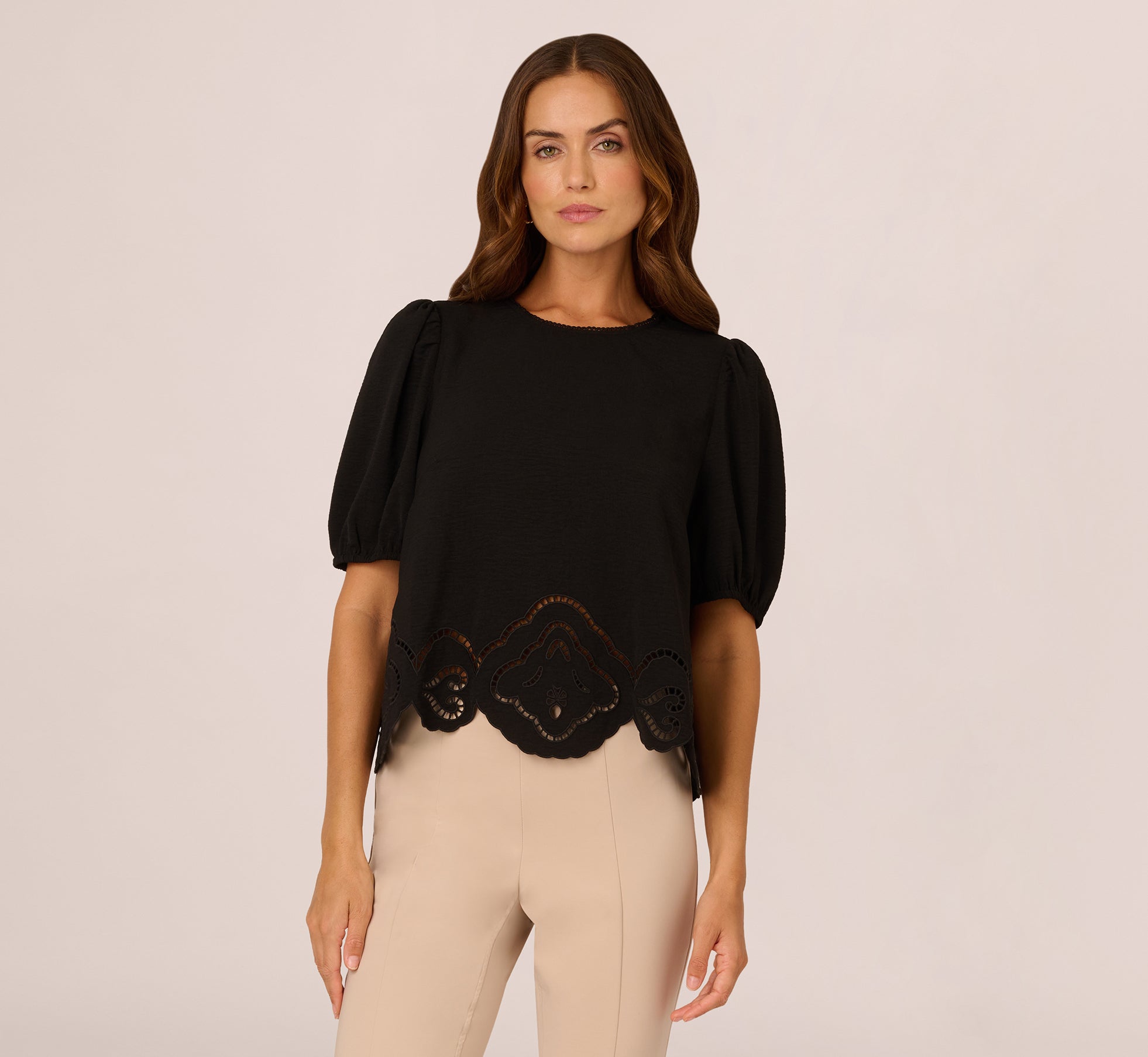 Airflow Eyelet Embroidered Woven Crop Top In Black 1