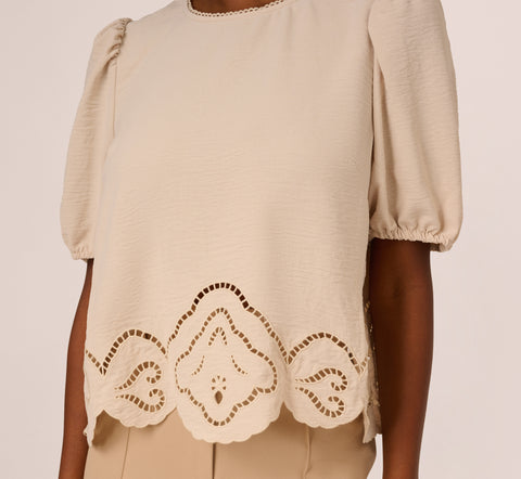 Airflow Eyelet Embroidered Woven Crop Top In Pebble