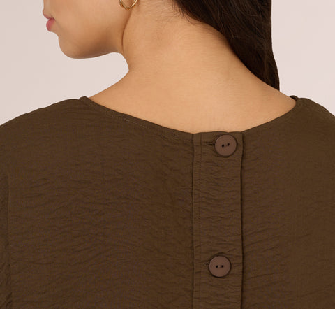 Kimono Sleeve Crinkle Boxy Crop Top In Chocolate Walnut