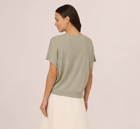 Short Sleeve Lightweight Rib Knit Sweater Top In Seafoam Mist