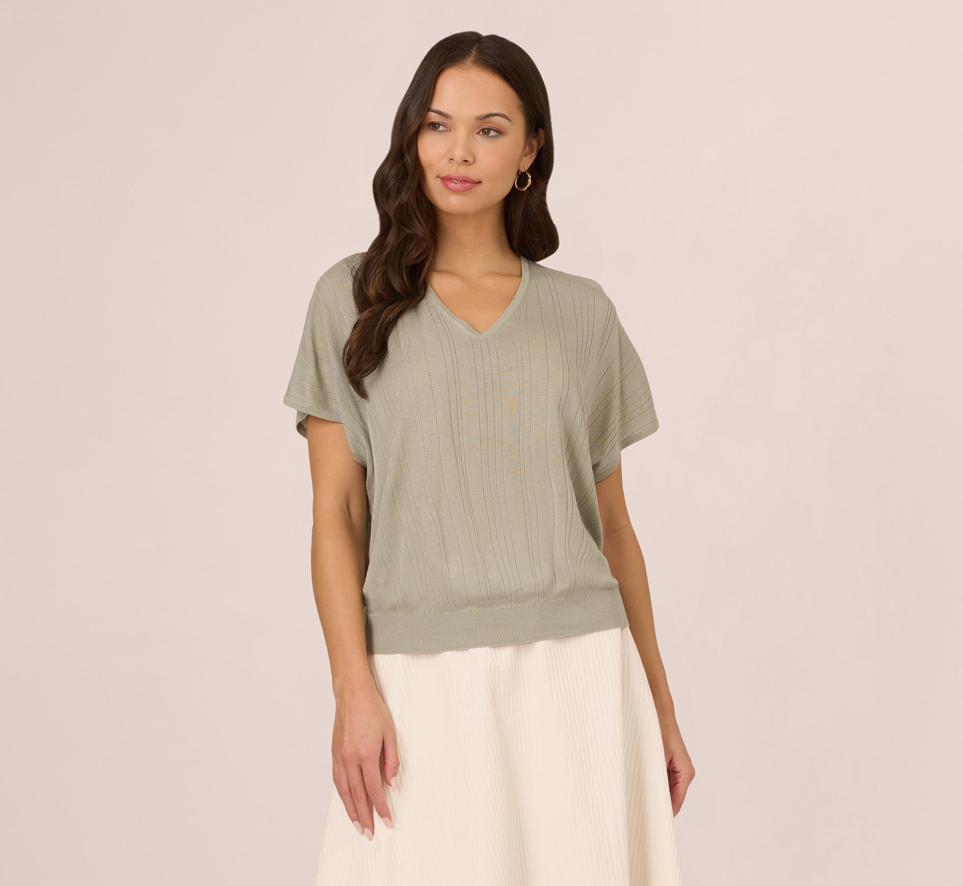 Short Sleeve Lightweight Rib Knit Sweater Top In Seafoam Mist 1