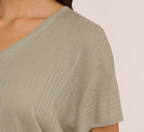 Short Sleeve Lightweight Rib Knit Sweater Top In Seafoam Mist