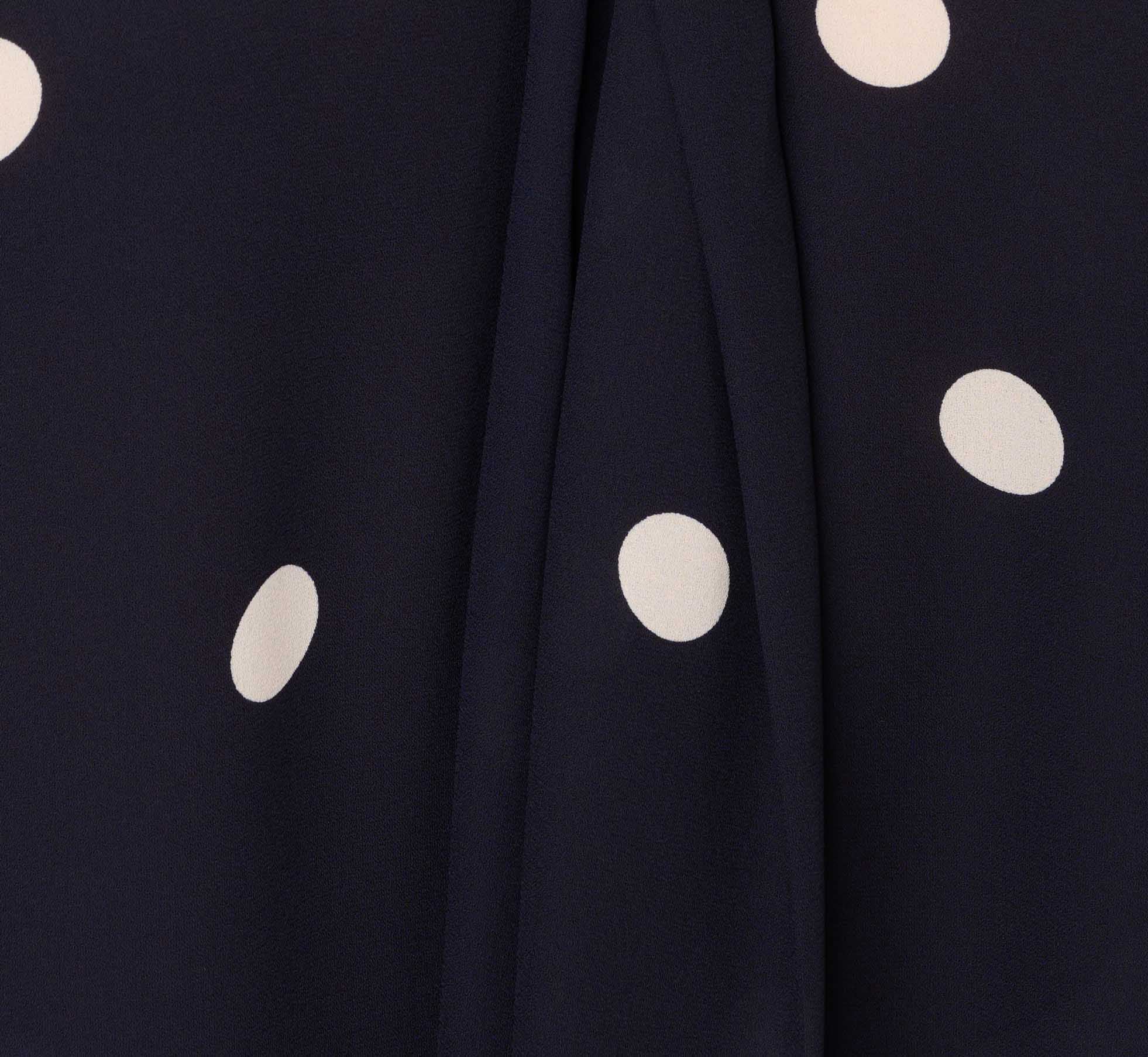 Dot Printed Short Sleeve Top With Bow Neckline In Navy Ivory Large