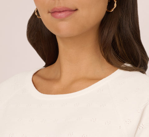 Short Sleeve Pointelle Sweater With Crew Neckline In Ivory