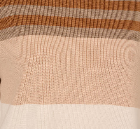 Drop Shoulder Boat Neck Color Blocked Sweater In Camel Ht Oatmeal Block Multi