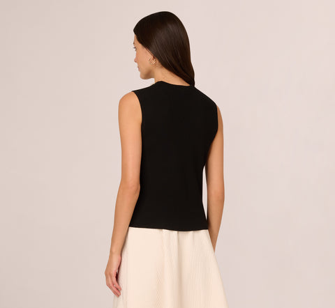 Sleeveless Pearl Neck Sweater In Black