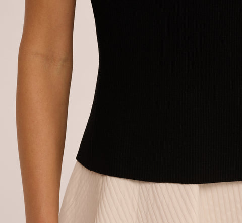 Sleeveless Pearl Neck Sweater In Black