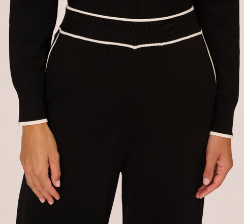 Pull On Sweater Pant With Contrast Tipping In Black Ivory