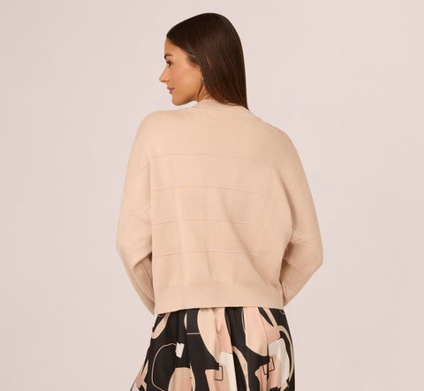 Long Sleeve Zip Front Sweater Bomber In Champagne Blush