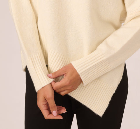 Asymmetrical Slouchy Dolman Sleeve Pullover Sweater In Cream