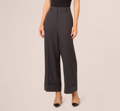 Straight Leg Cuffed Pant With Elastic Back In Heather Steel