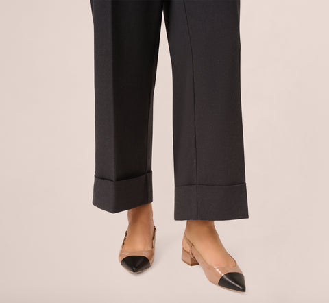 Straight Leg Cuffed Pant With Elastic Back In Heather Steel