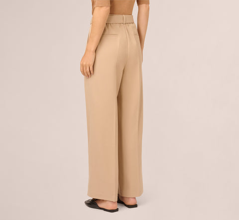 Twill Zip Fly Belted Wide Leg Pant In Sandstone