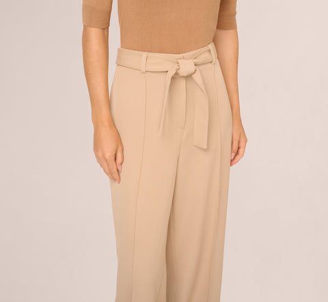 Twill Zip Fly Belted Wide Leg Pant In Sandstone