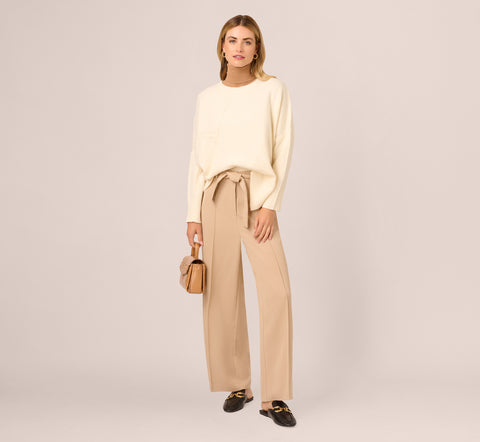 Twill Zip Fly Belted Wide Leg Pant In Sandstone