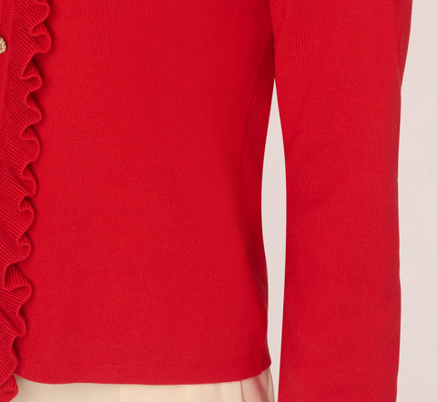 Pearl Button Ruffle Pullover In Red Lava