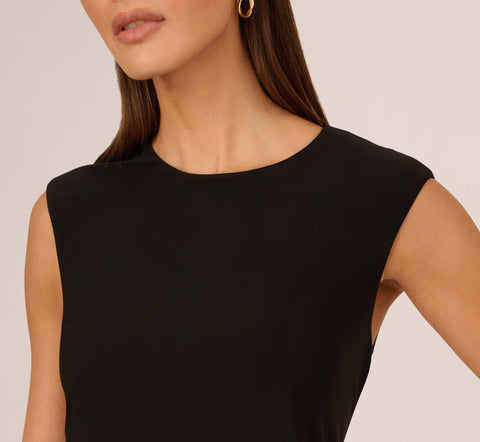 Sleeveless Blouson Dress With Shirred Skirt In Black