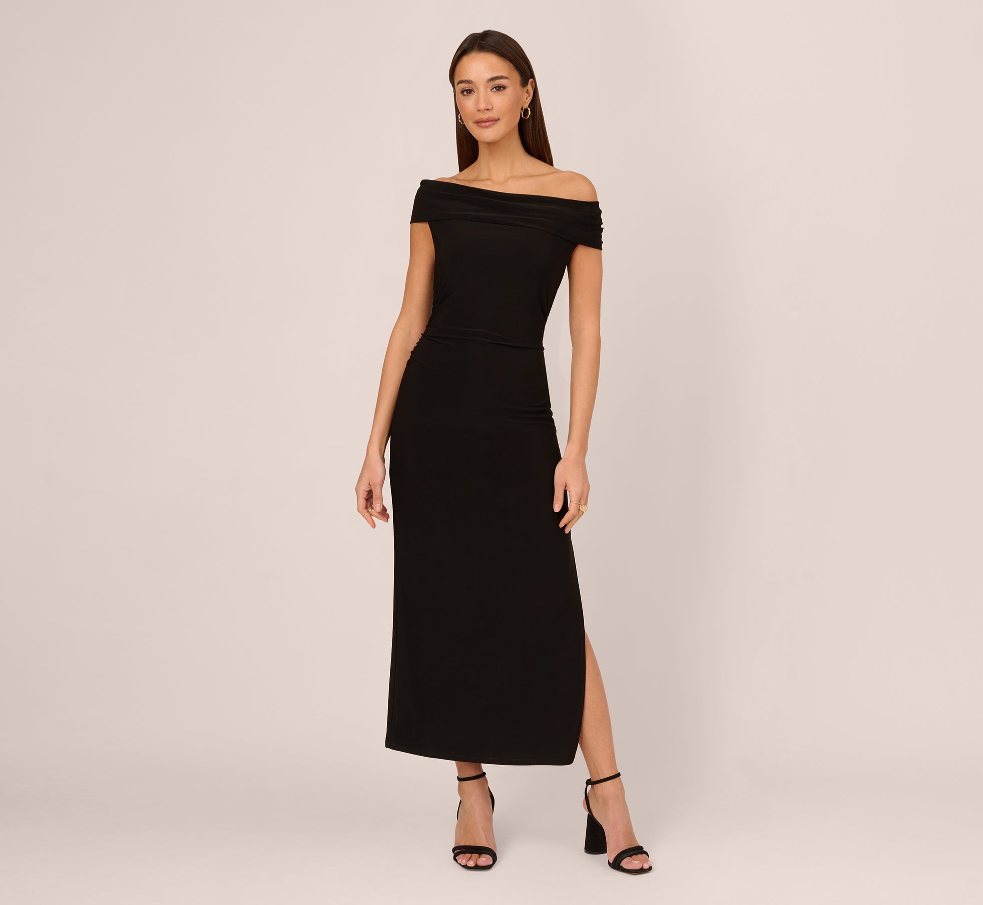 Off The Shoulder Jersey Maxi Dress In Black 1