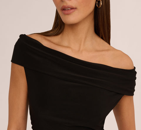 Off The Shoulder Jersey Maxi Dress In Black