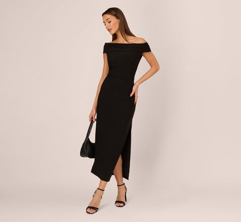 Off The Shoulder Jersey Maxi Dress In Black