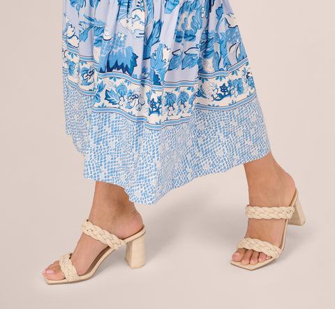 Floral Print Ankle Length Dress With Flounce Skirt In Light Blue Multi