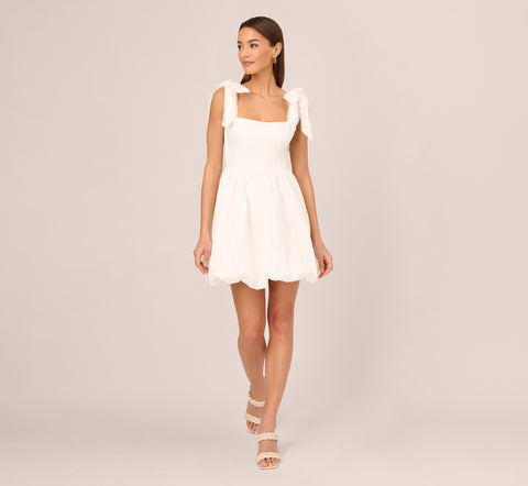 Short Bubble Dress With Bow Tie Straps In White