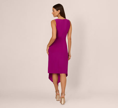 Sleeveless Shirred Jersey Midi Dress With Asymmetrical Hem In Wild Magenta