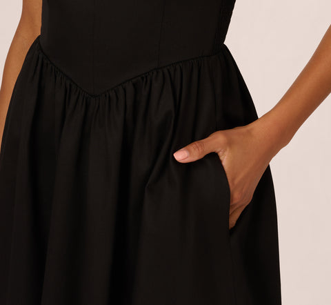 Sleeveless Fit And Flare Dress With Square Neckline In Black