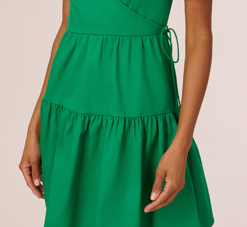 Puff Short Sleeve Dress With Tiered Skirt In Green