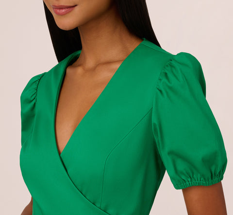 Puff Short Sleeve Dress With Tiered Skirt In Green