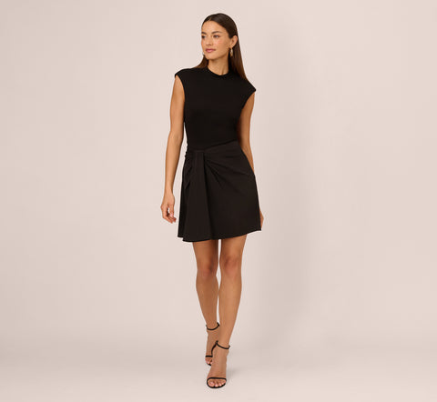 Cap Sleeve A Line Dress With Twisted Waist In Black