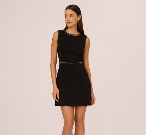 Sleeveless Scuba A Line Dress With Tweet Accents In Black