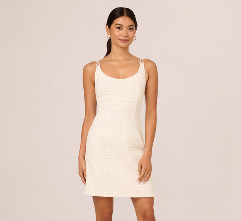 Tweed Pearl Short Dress In Ivory