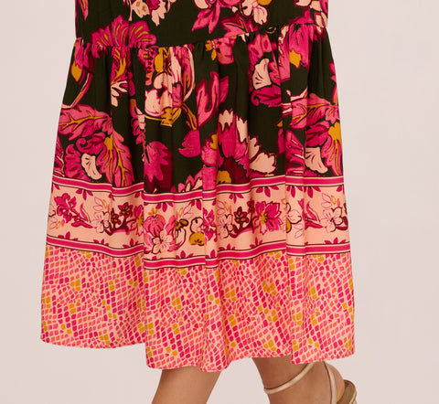 Floral Print Maxi Dress With Puff Sleeves In Hunter Multi