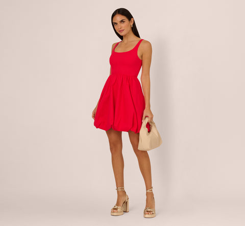 Square Neck Bubble Dress In Scarlet