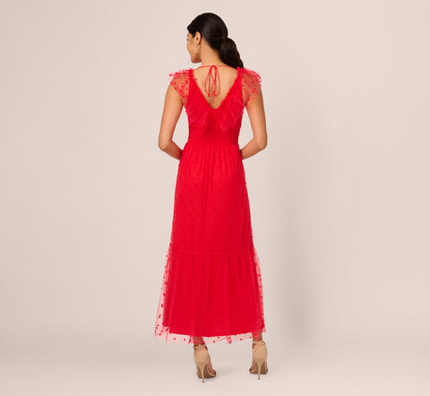 Dot Tulle Ruffle Dress In Red