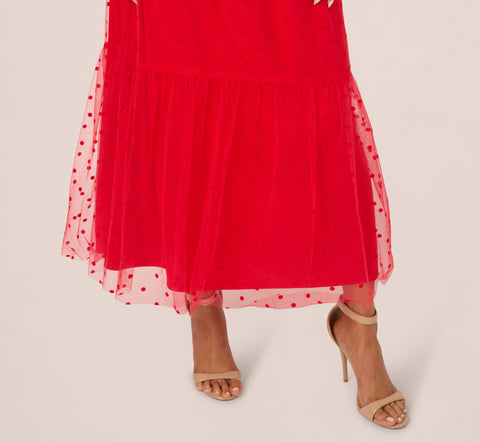 Dot Tulle Ruffle Dress In Red