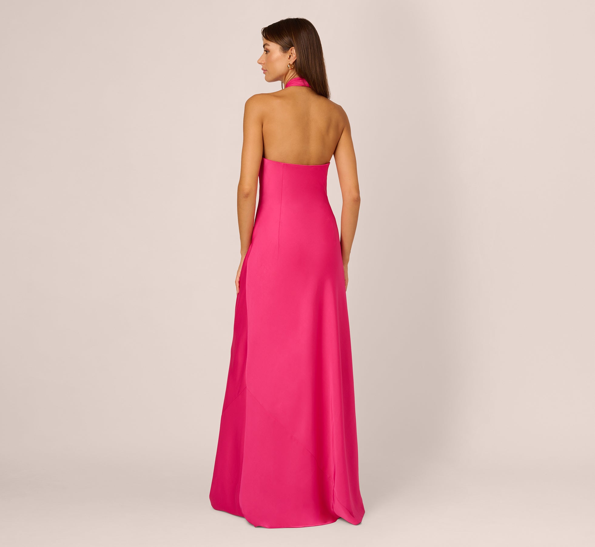 Stretch Satin Mermaid Gown With Halter Neckline In Hot Pink